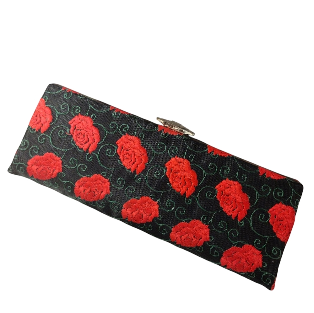 Vintage Black Satin Rose Embroidered Clutch! 🔥 "A Fabulous Find!"